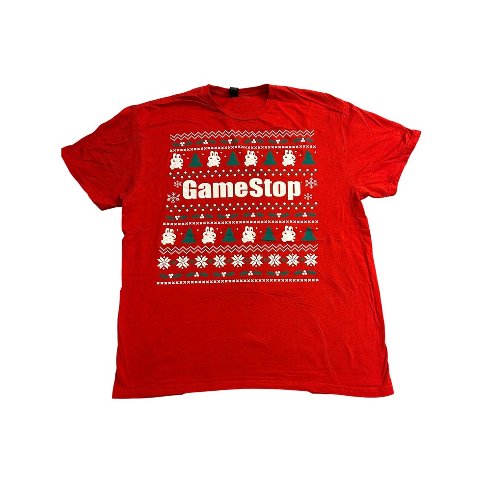 GameStop Holiday Graphic T-Shirt Mens Large Red Excellent Ugly Sweater Style